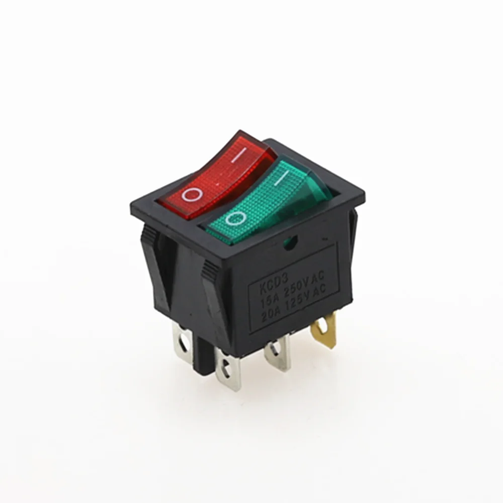 Red Green Двойной лодочный клавишный выключатель 6 Pin ВКЛ-ВЫКЛ с зеленый красный светильник 20A 125VAC - Цвет: Red Green