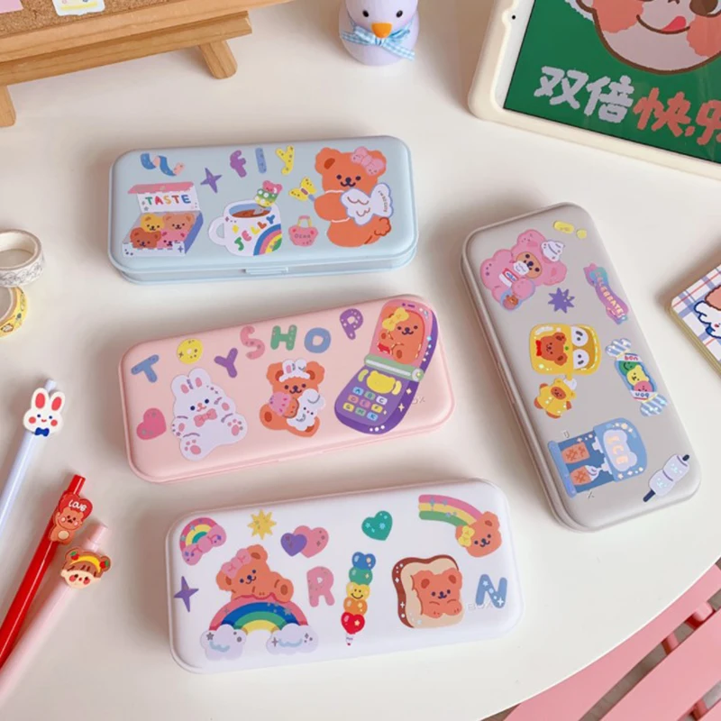 

Cute classic Korean plastic school student pencil case large capacity macaron color pencil box stationery supplies
