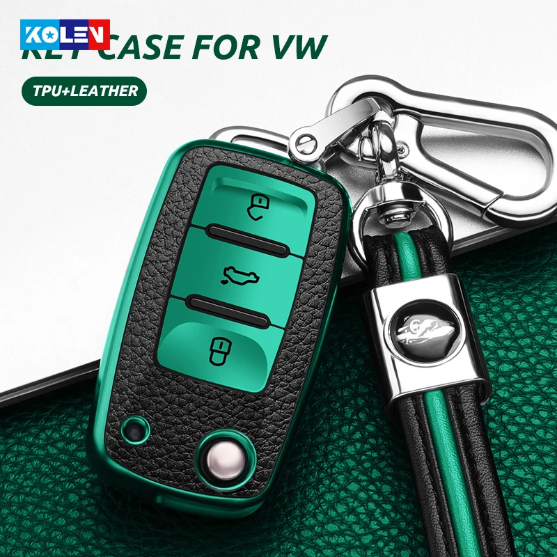 Кожаный + ТПУ полноразмерный чехол для автомобильного ключа Volkswagen VW Polo Tiguan Passat B5 B6