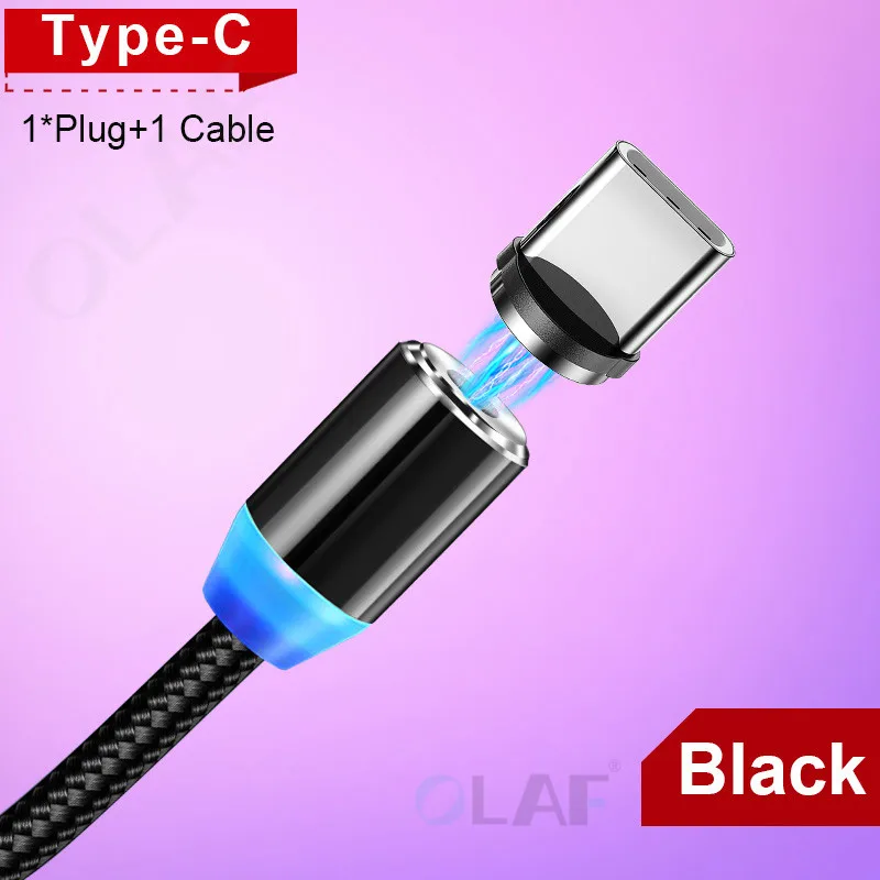 Магнитный usb-кабель Олаф для быстрой зарядки, кабель Micro USB type C, Магнитный зарядный кабель для мобильного телефона, usb шнур для iPhone X 7 samsung - Цвет: Black For Type C