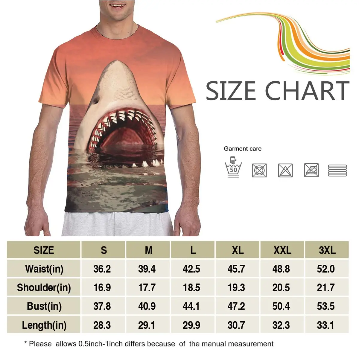 

Scared Shark Open Mouth Fashion T-shirt Men 2020 Summer Crew Neck Men's Tshirt Tee Shirts