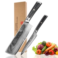 keemake premium cleaver utility knife damascus japanese vg10 core steel blade cutter tools g10 handle 2pcs kitchen knives set