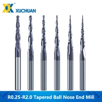 tungsten carbide end mill tapered ball nose end mill r0 25 r2 0 cnc router bits for wood metal milling cutter cnc milling tool