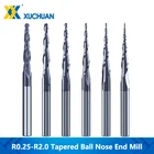 Концевая фреза из карбида вольфрама, коническая сферическая насадка, R0.25-R2.0 фрез с ЧПУ для работ по дереву, металлу, Фрезы с ЧПУ