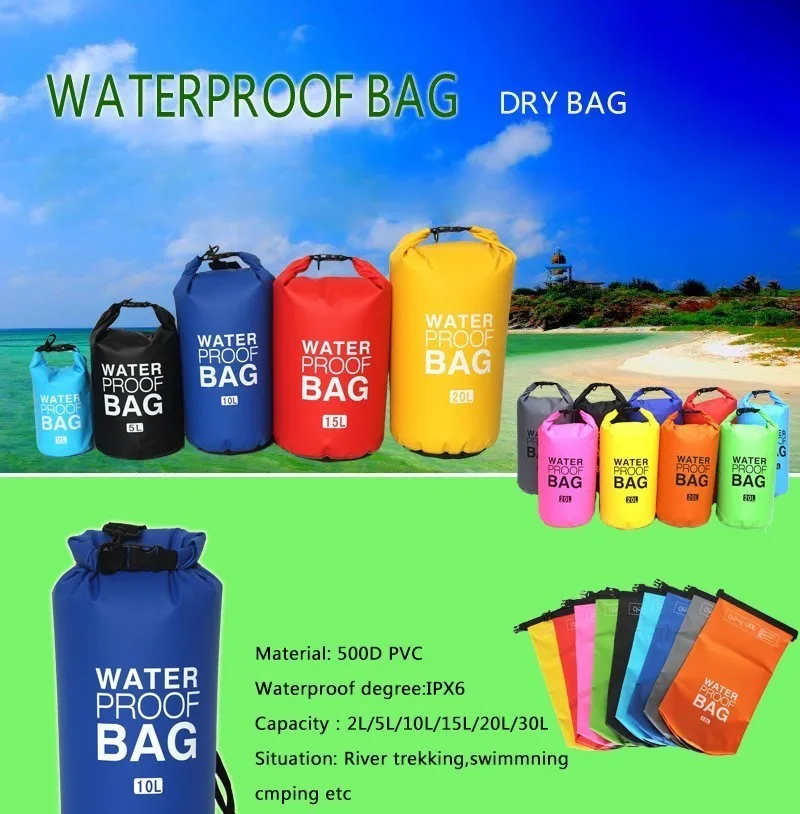 2L/5L/10L/15L/20L/30L Открытый водонепроницаемый мешок сухой мешок телефон сумка поясная сумка Набор для плавания дрейфующих рафтинг речной треккинг сумки
