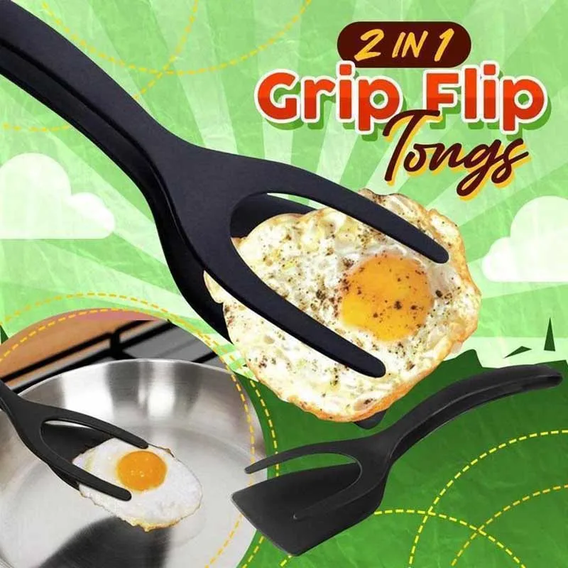 

2 In 1 Grip Flip Tongs Egg Tongs French Toast Pancake Egg Clamp Omelet Kitchen Accessories Dropshipping