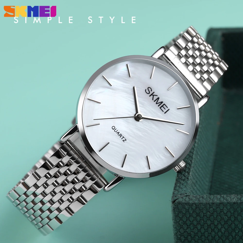 Часы SKMEI женские кварцевые люксовые простые Стильные наручные с браслетом из