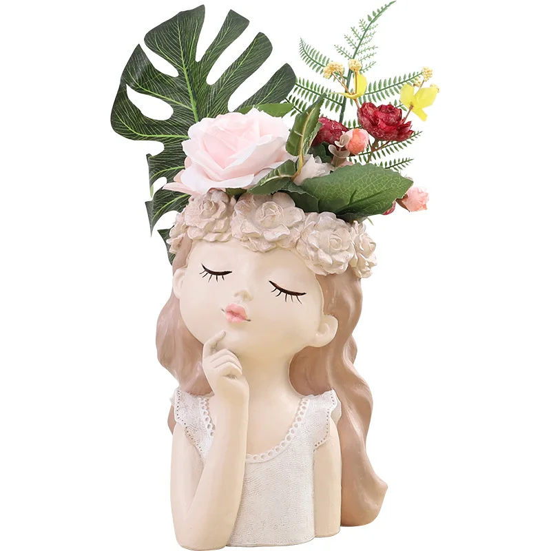 

Portrait Girl Flower Pot Succulent Flowerpot Characters Potted Humanoid Vase European Resin Home Decor Planter Art Ornaments