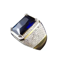 tension setting wholesale anniversarytrendy geometric gold color inlaid rectangular zircon mens ring jewelry