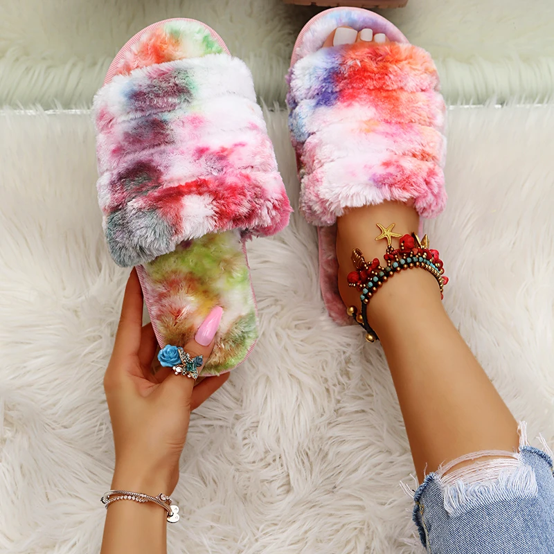 

Women's 2021 New Autumn and Winter Indoor Fuzzy Slippers Female Warm Fluffy Slipper Ladies Soft Plush House Flip Flops
