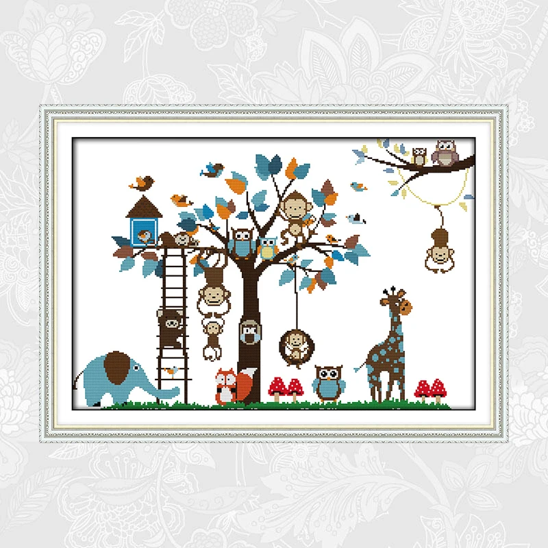 

Happy zoo Printed Canvas 14CT 11CT Cross Stitch kits, Embroidery Needlework Sets, Home Decoration Send Accessory Tools