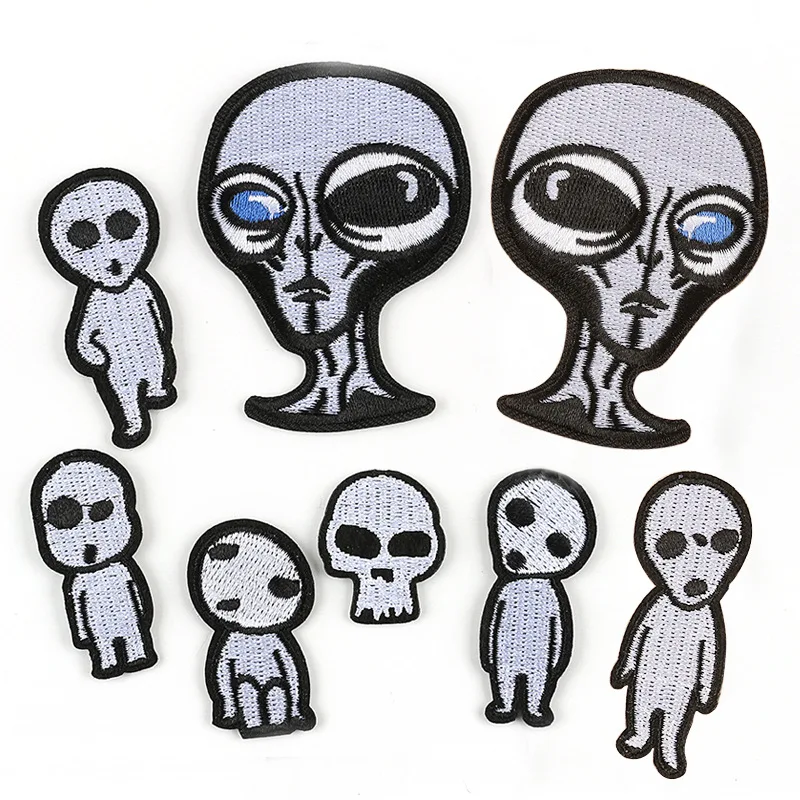 

8 pcs Street Fashion Black and white cartoon alien Embroidered patch DIY clothes patch sew ironing Bag hat accessories patches