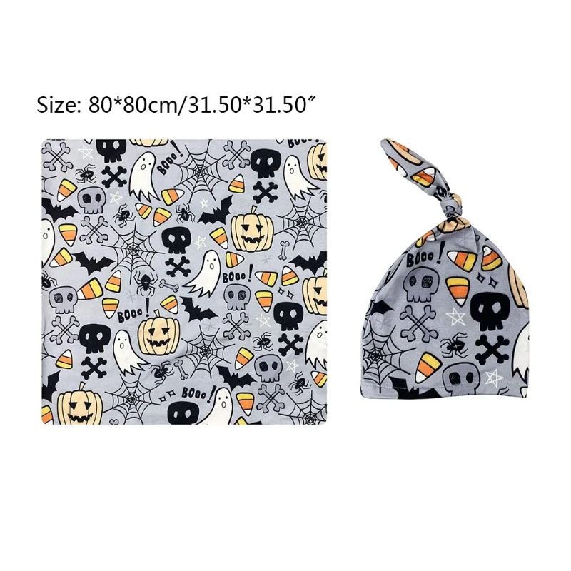 

2 Pcs Newborn Printing Receiving Blanket+Beanie Hat Set Baby Infants Swaddle Wrap Knotted Bonnet Cap Kit Shower Gifts