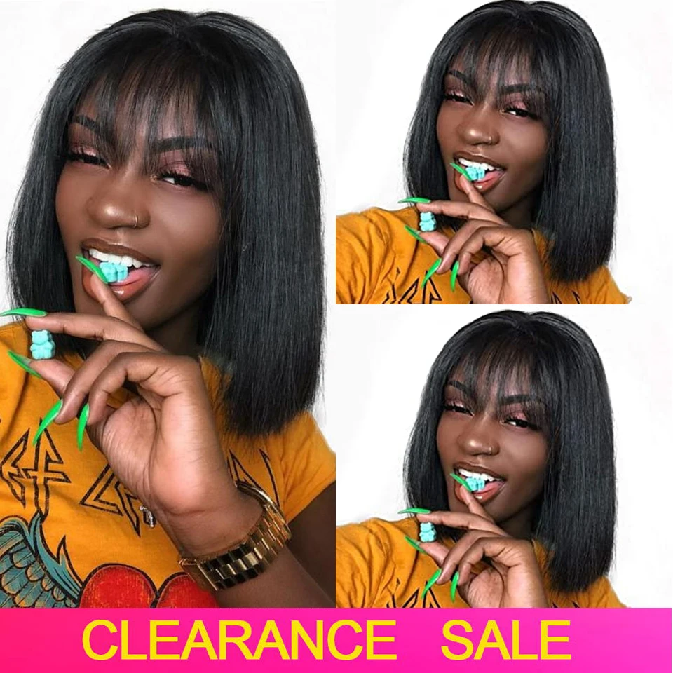 

Cheap Bone Short Bob Straight Human Hair Wigs With Bangs BOB Glueless Full Machine Made Bob Brazilian Straight Wigs WITH BANGS