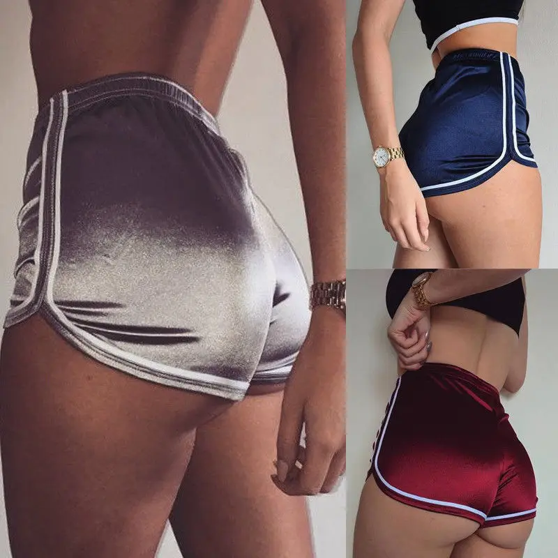 

Women Sports Shorts Summer 2019 New Sexy Elastic High Waist Patchwork Skinny Hot Shorts Casual Lady Silvery Egde Short Pants