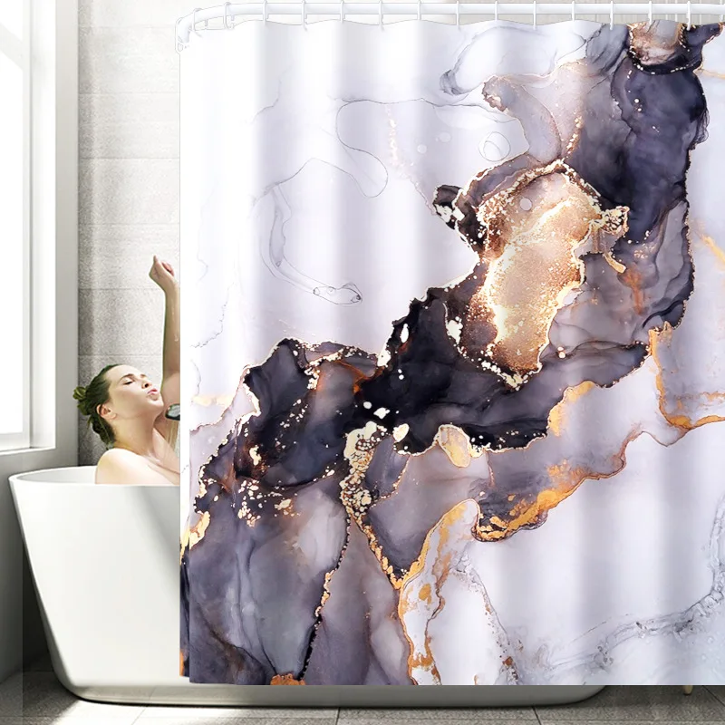 marble printing bath mat and polyester waterproof shower curtain set absorbent u shaped toilet rug anti slip floor carpet set free global shipping