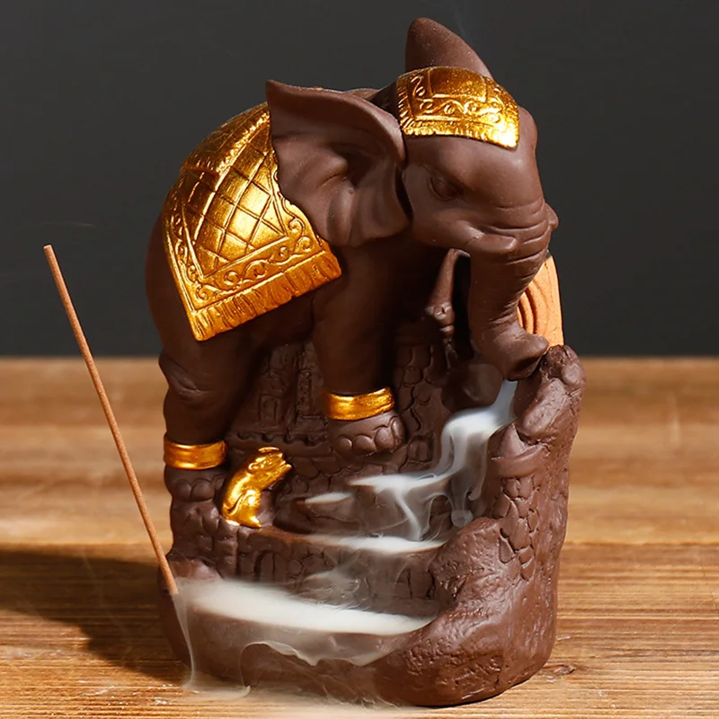

Purple Clay Elephant Backflow Incense Holder Waterfall Home Decor Desktop Ornament Aromatherapy Ornamental Gifts REME889