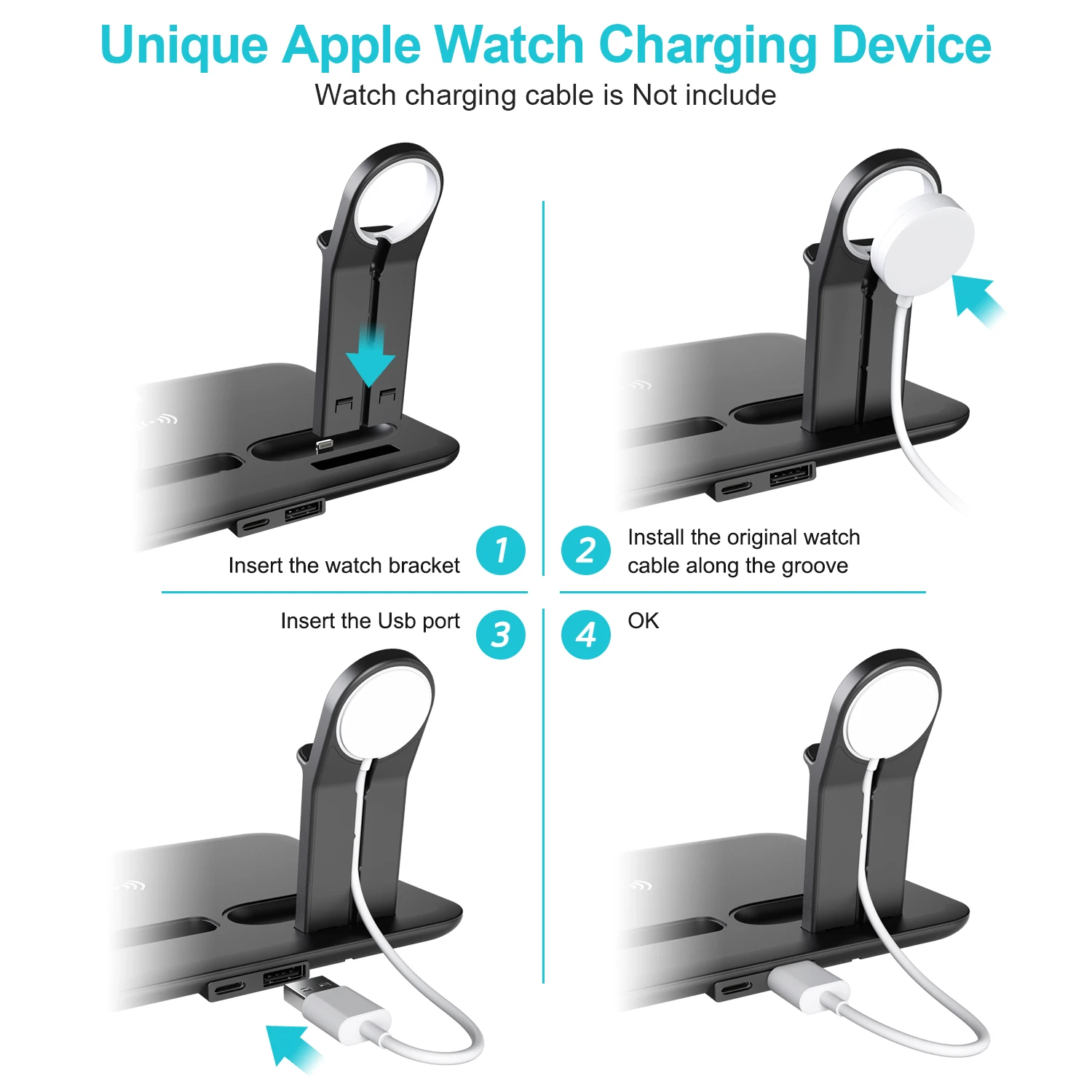 

4 in 1 Wireless Charger Stand For iPhone 12 11 XS XR X Foldable 15W Fast Charging Dock Station for Apple Watch Airpods Pro