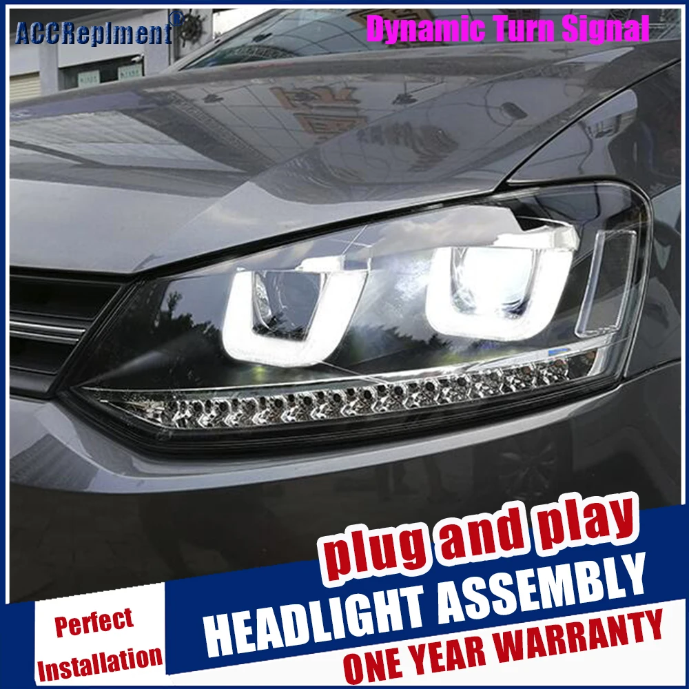Фары с динамическим поворотным сигналом автостайлинг для VW Polo фары в сборе 2011 2018