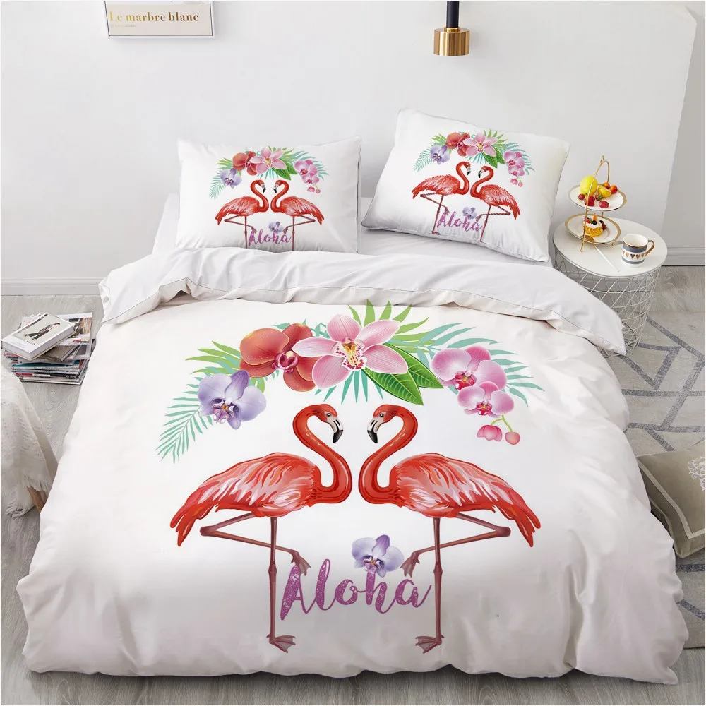 Simple Bedding Sets 3D Flamingo Duvet Quilt Cover Set Comforter Bed Linen Pillowcase King Queen Full Double Home Texitle|Комплекты