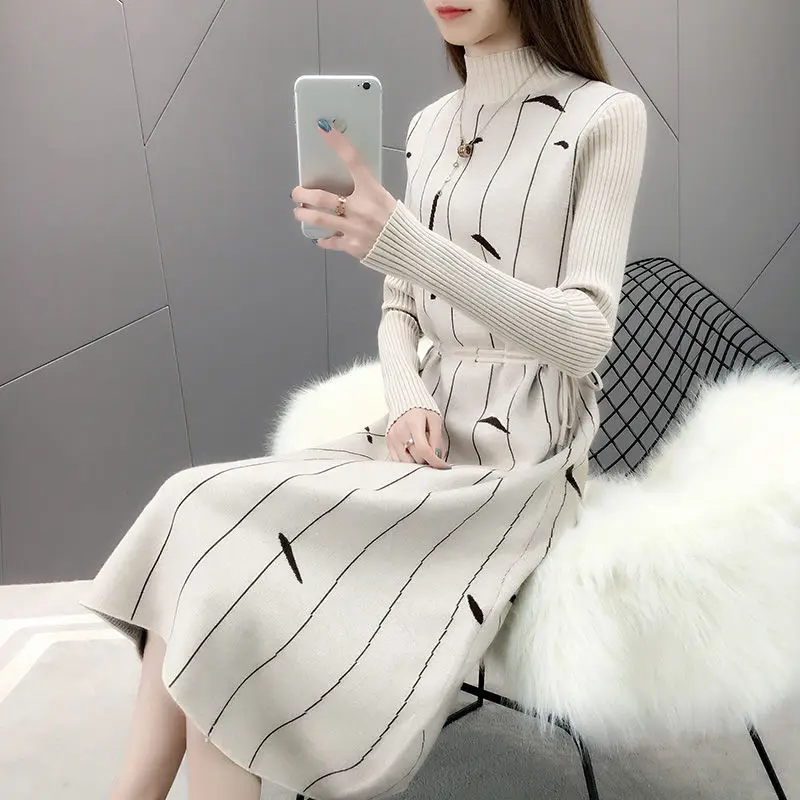 

Very Fairy Woolen Skirt Mid-Length over-the-Knee Spring and Autumn Women's Half-Collar Waist Hugging Knitted Underskirt Fashion