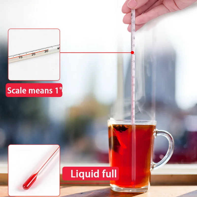 Стеклянный термометр с температурой от 0 до 200 градусов Цельсия домашний красный