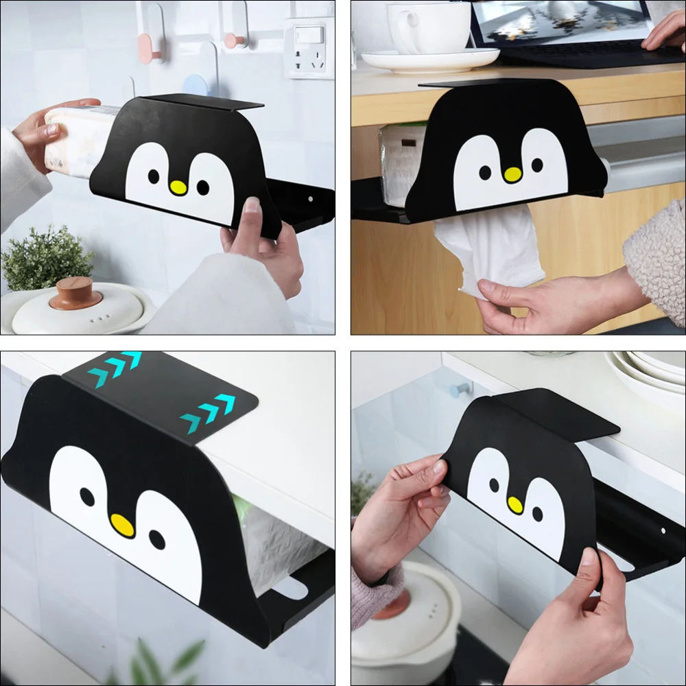 

1Pc Kitchen Tissue Holder Punch Free Wall Mount Roll Paper Case (Black)