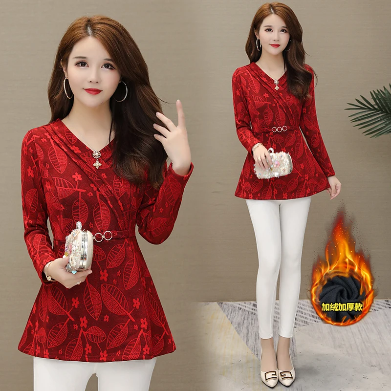 Зимние теплые Бархатные Топы для женщин тонкий трапециевидный дизайн туника топ