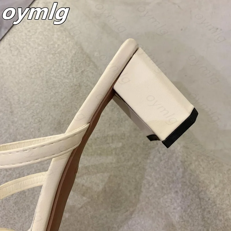 

2021 new summer sandals slippers women's outer wear square toe fashion trendy fairy style casual high-heeled thick heel slippers