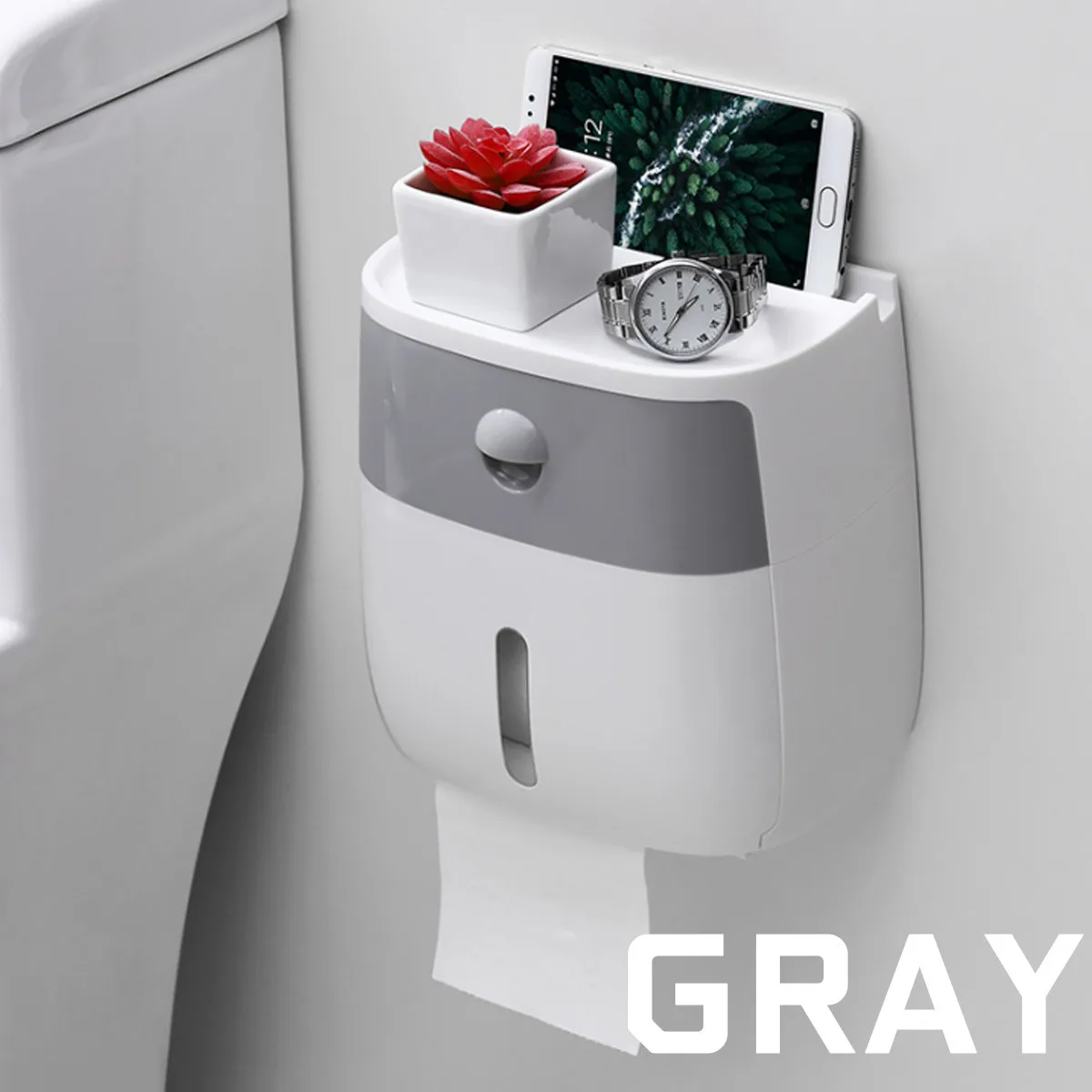 Gray Bathroom Waterproof Tissue Box Plastic Toilet Paper Holder Wall Mounted Storage Box Double Layer Napkin Dispenser Organizer - Цвет: Gray