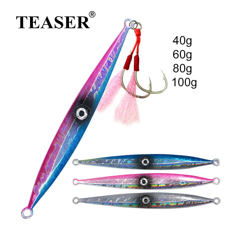 

TEASER 40g60g80g100g Slow Sinking Laser Metal Cast Jig Spoon Casting Jigging Fish Sea Bass pesca Fishing Tools Artificial Lure