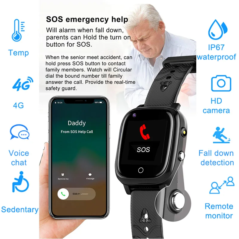 

Android Smart 4G Watch GPS WIFI Dual Camera 1.3 Inch IPS Screen Thermometer Use Your Phone To Surf The Internet As You Like