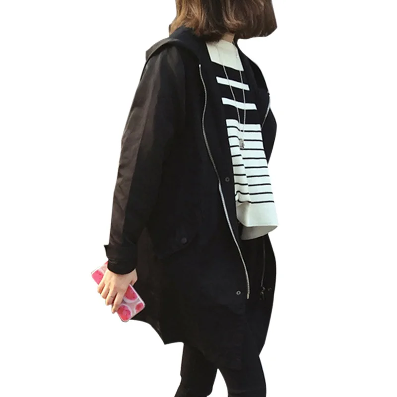 Женский Повседневный Тренч с длинным рукавом и капюшоном длинное пальто