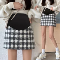 8869 autumn winter plaid maternity pencil skirts elastic waist belly a line min hot skirts clothes for pregnant women pregnancy