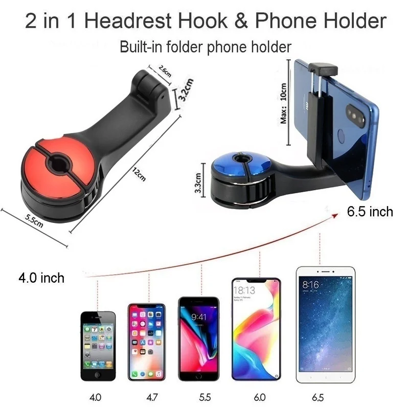 2 in 1 universal car hooks back seat headrest mount holder for iphone samsung xiaomi huawei 360 degree mobile phone holder stand free global shipping