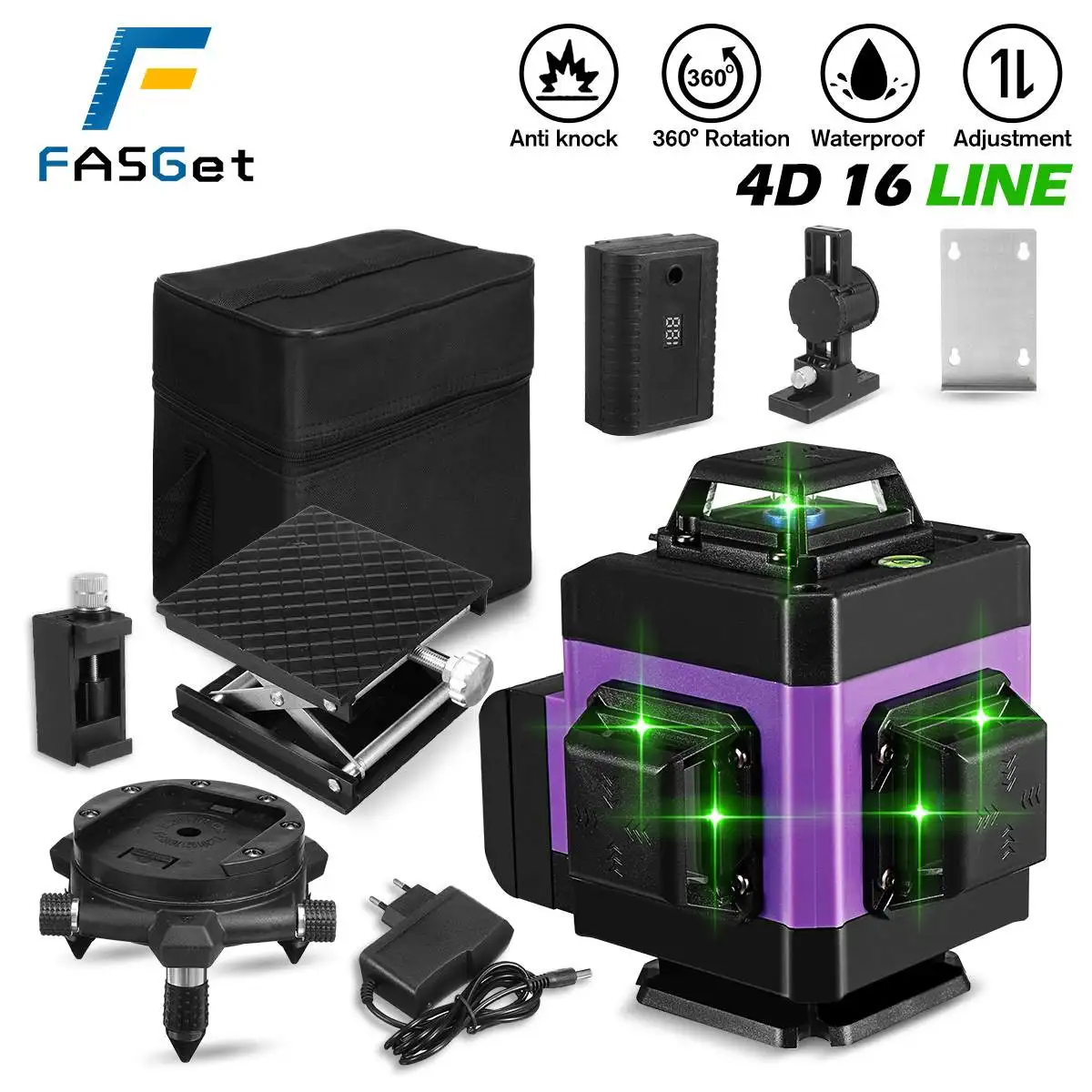 

Самонивелирующийся лазерный уровень FASGet 4D, 16 линий, зеленый лазер с дистанционным управлением