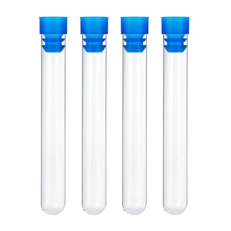 

Test Tubes with Lid 16x100mm(12ml) 20 Pieces Plastic Tubes with Blue Lid for Scientific Experiments, Collections, Organize Bead