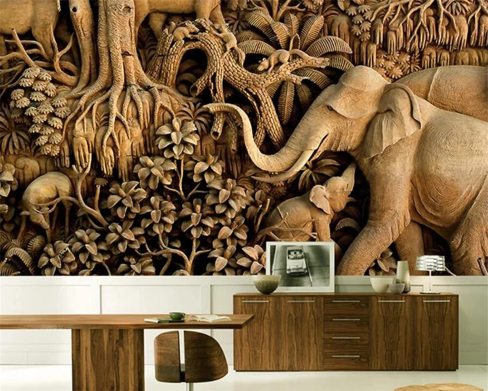 Пользовательские 3D самоклеющиеся обои современные стерео лес слон животные