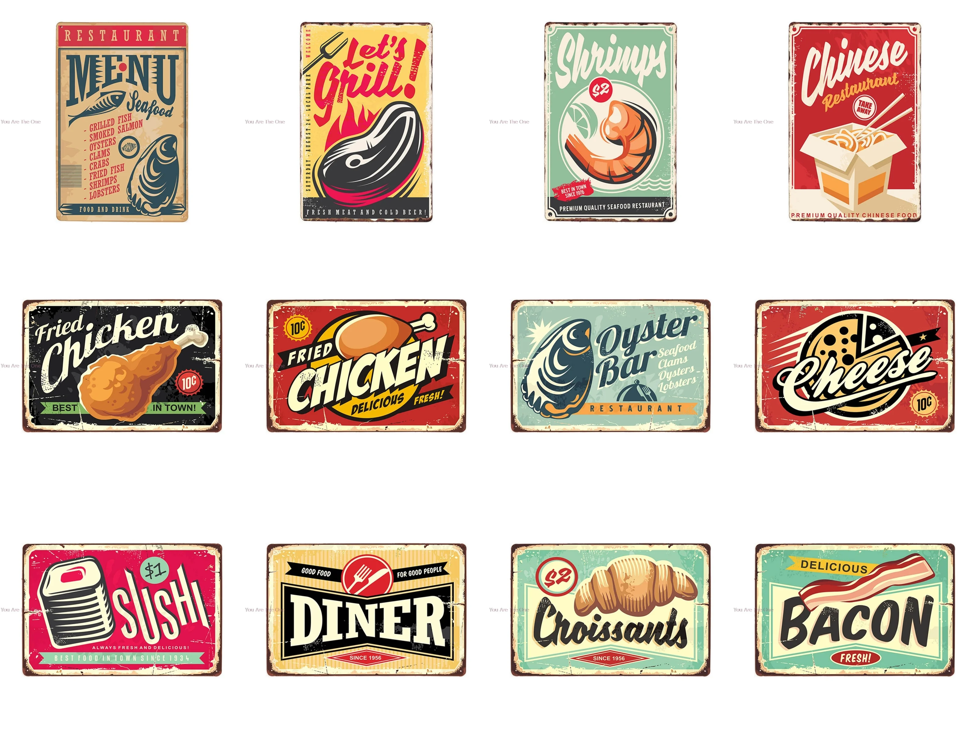 Еда есть с вашей рукой потертые металлические жестяные знаки жареная курица торт