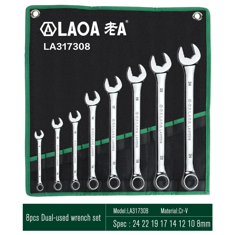 8pcs Combi-End LAOA Набор комбинированных гаечных ключей с сумкой с открытым концом, набор инструментов для ремонта авто - Цвет: 8pcs Combi-End