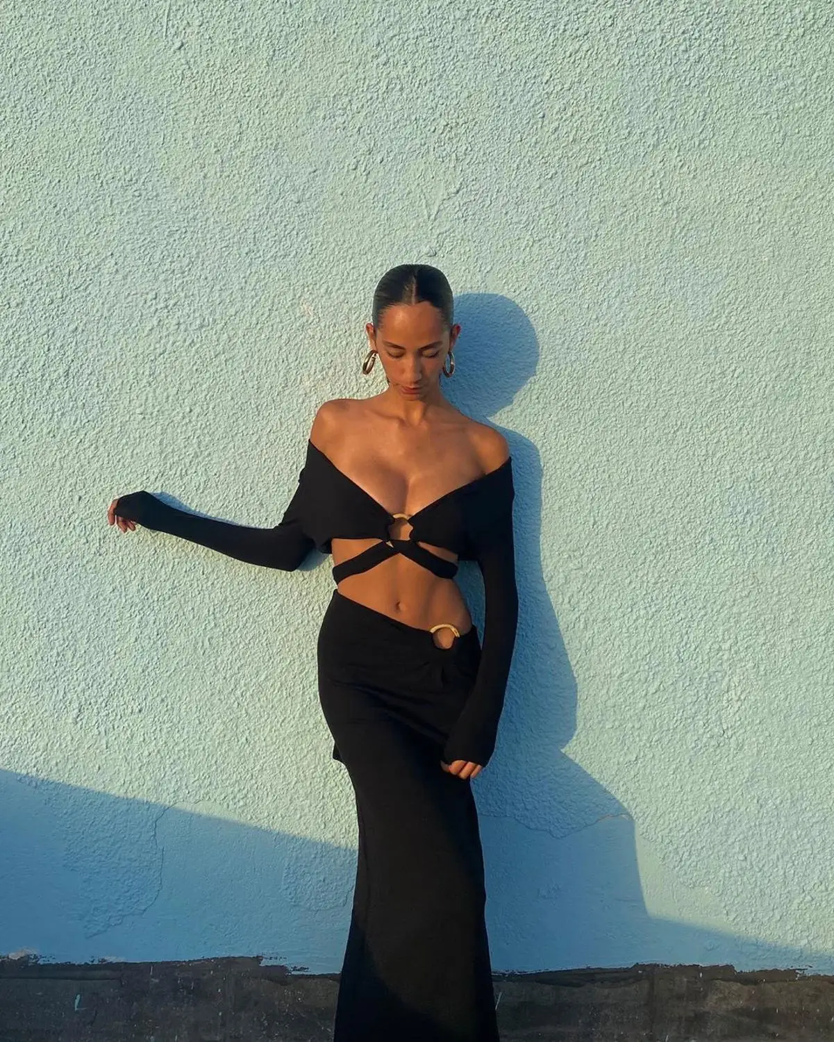 

Cryptographic Bandage Sexy Wrap Top and Split Midi Skirts Fashion Outfit Fall Long Sleeve 2 Piece Set Club Party Matching Set