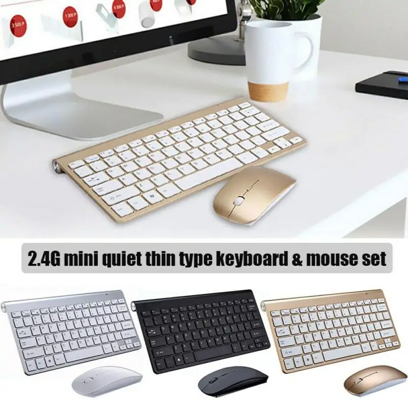 Newest 2.4G Wireless Silent Keyboard And Mouse Mini Multimedia Full-size Keyboard Mouse Combo Set For Notebook Laptop Desktop PC