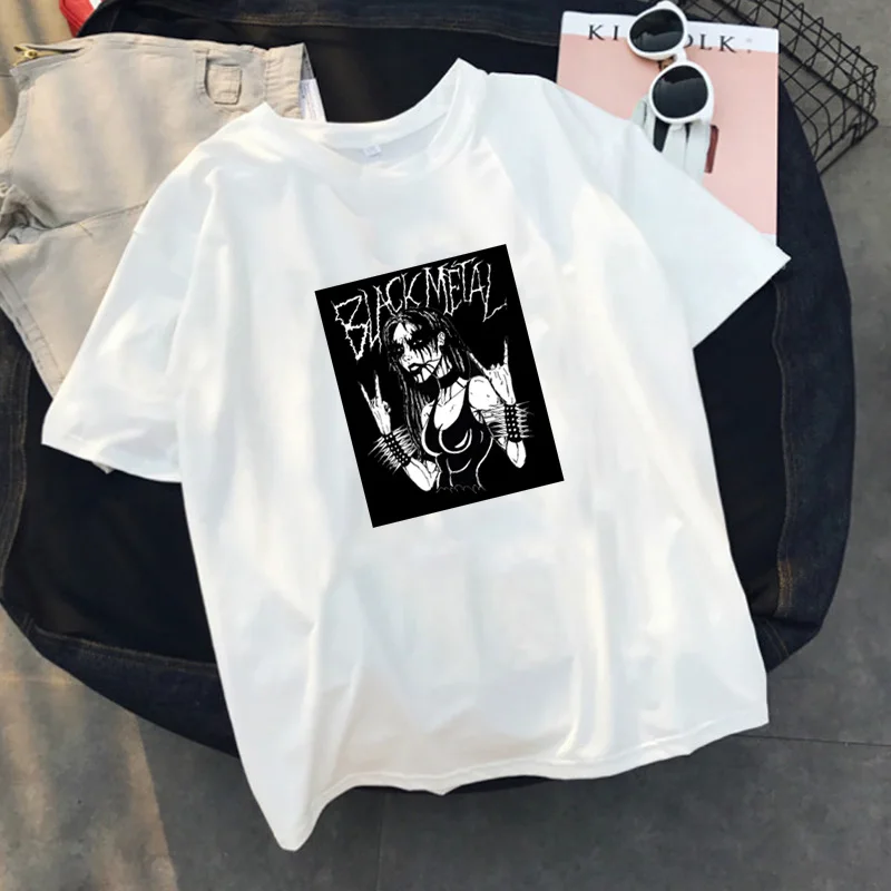 Женская футболка с коротким рукавом черная Свободная Повседневная в готическом