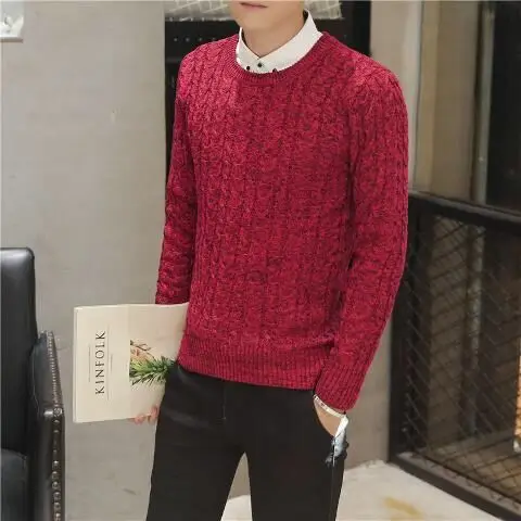 Свитер мужской с высоким воротом плотный теплый трикотажный двойным воротником |