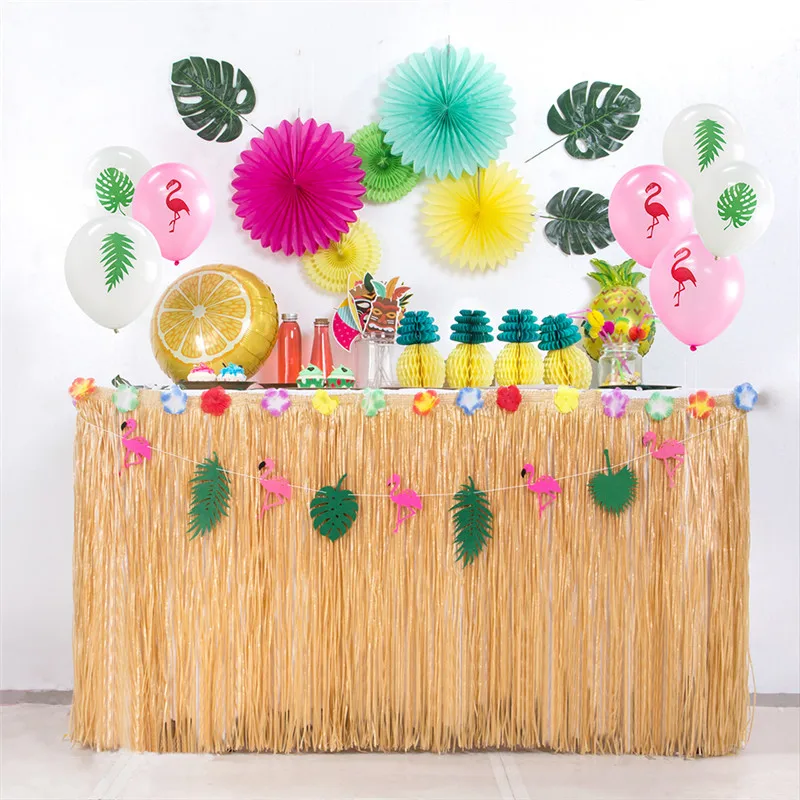 

Гавайская Юбка для стола «сделай сам», 75 см, Пластиковая юбка с травой и цветами, пляжная юбка для свадьбы, дня рождения, летняя пляжная юбка