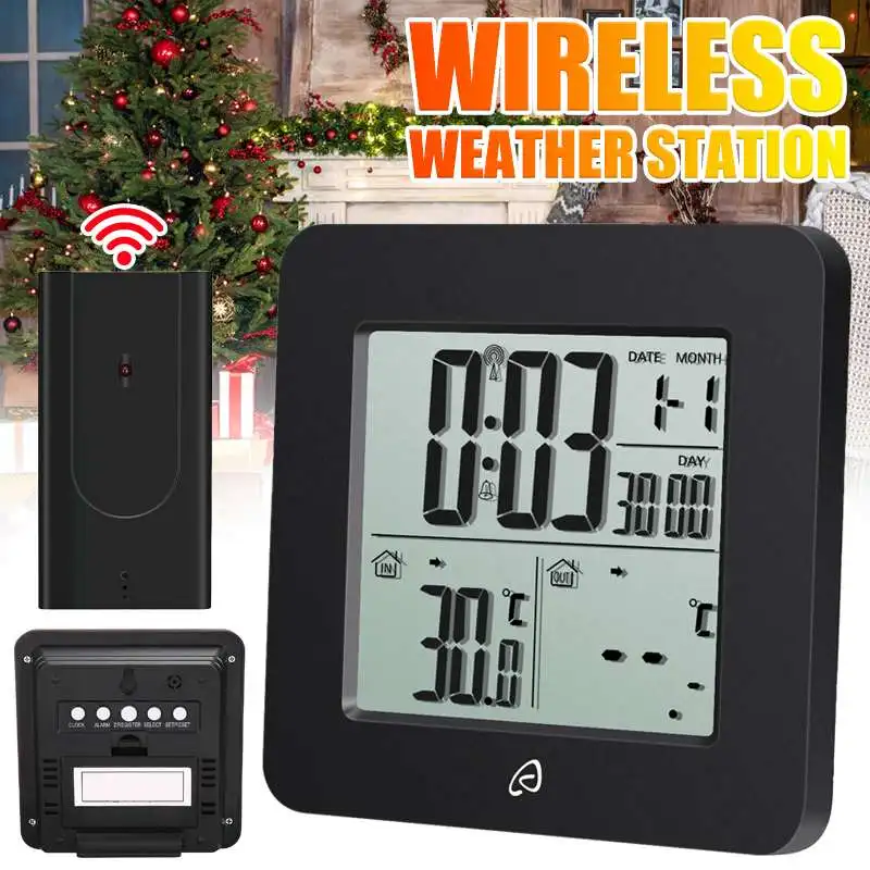 

Метеостанция с ЖК-дисплеем, Беспроводной сенсор для дома и улицы, термометр, гигрометр, цифровой будильник, барометр для прогноза погоды