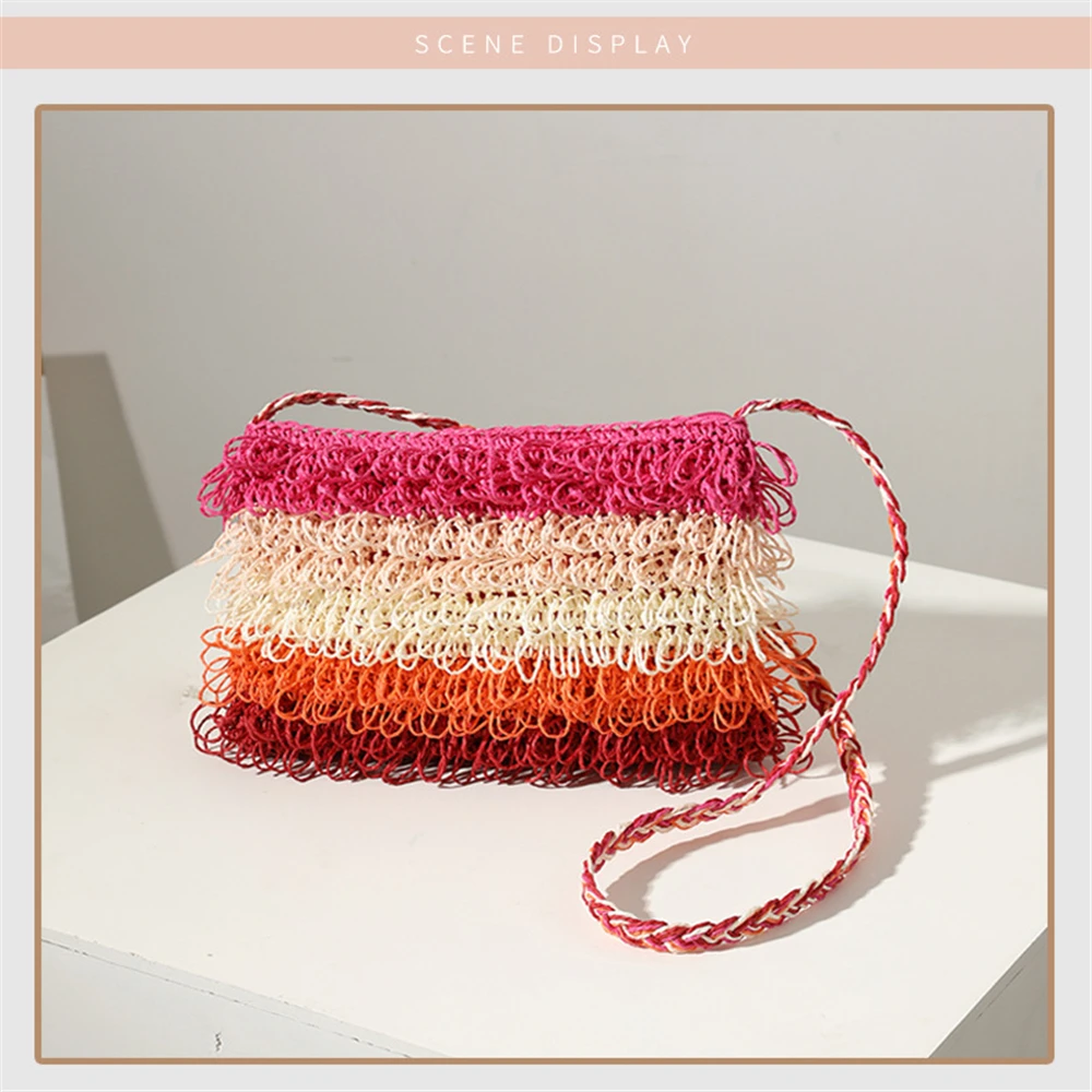 

Summer Wholesale Handmade Woven Tassel Long Shoulder Strap Beach Travel Natural Tote Handbags New Large Straw Beach Bags