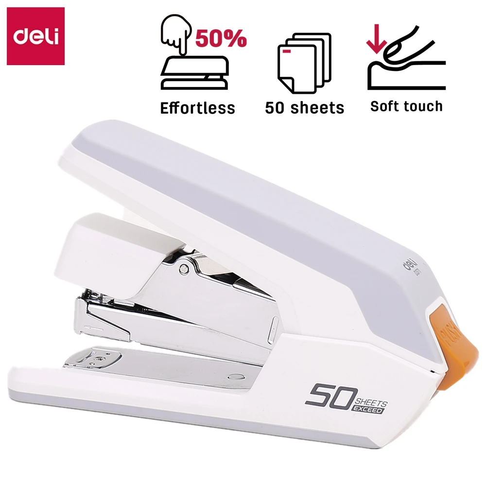 DELI Heavy Duty Stapler Effortless Paper Stapling Machine 50 Sheet School Office Supply Stationery Staples Power Saving Stapler