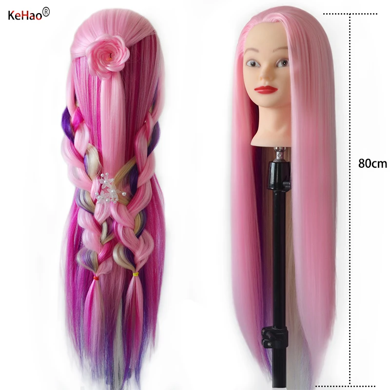 Training head with colorful hair 80cm very long synthetic hair for braiding hairstyle doll Head hairdressing head mannequin
