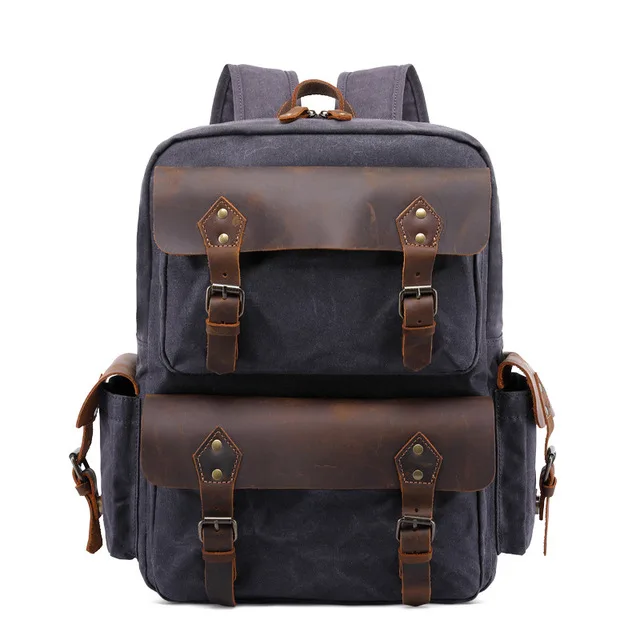 Men travel Backpack Vintage Canvas Backpack Leather School Bag Neutral Portable Wearproof Travel Bag laptop mochila